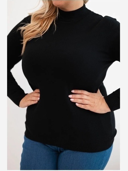 Dámsky sveter Plus Size z viskózy s golierom čierny