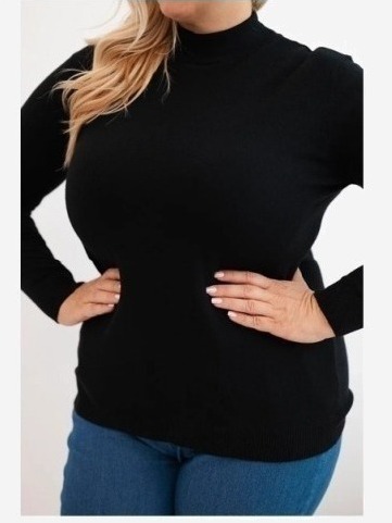 Dámsky sveter Plus Size z viskózy s golierom čierny