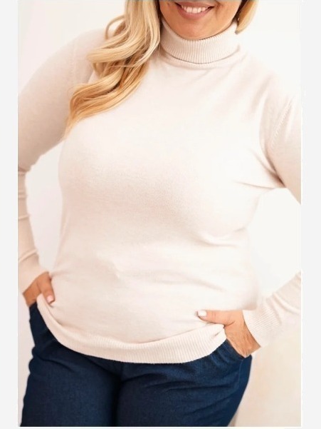Dámsky viskózový sveter Plus Size s golierom klasického strihu béžový