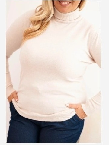 Dámsky viskózový sveter Plus Size s golierom klasického strihu béžový