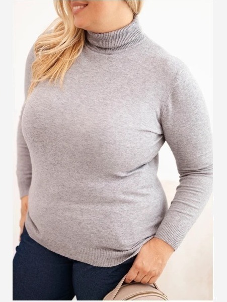 Dámsky viskózový sveter Plus Size s golierom v klasickom strihu šedý