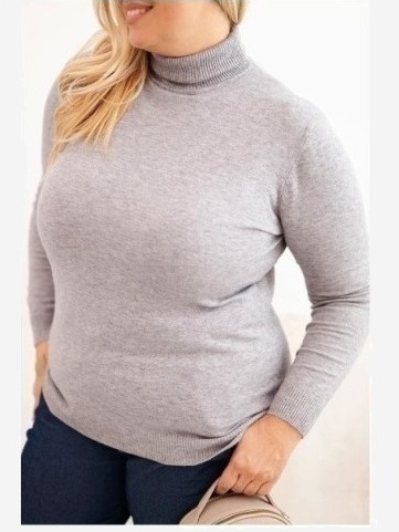 Dámsky viskózový sveter Plus Size s golierom v klasickom strihu šedý
