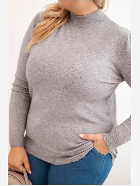 Dámsky sveter Plus Size z viskózy s golierom šedý