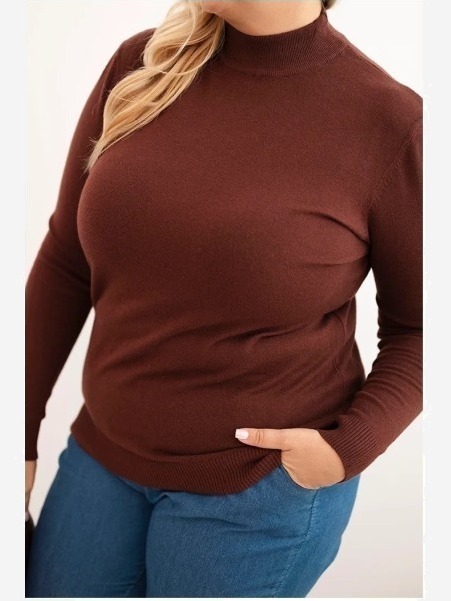 Dámsky sveter Plus Size z viskózy s rolákom hnedý