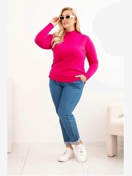 Dámsky sveter Plus Size z viskózy s golierom fuksiová