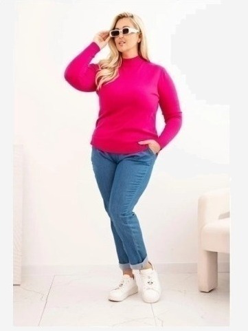 Dámsky sveter Plus Size z viskózy s golierom fuksiová