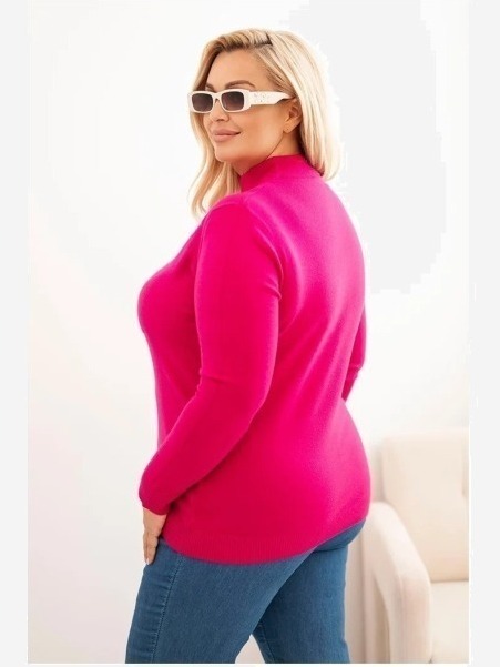 Dámsky sveter Plus Size z viskózy s golierom fuksiová