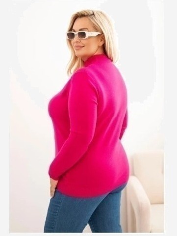 Dámsky sveter Plus Size z viskózy s golierom fuksiová