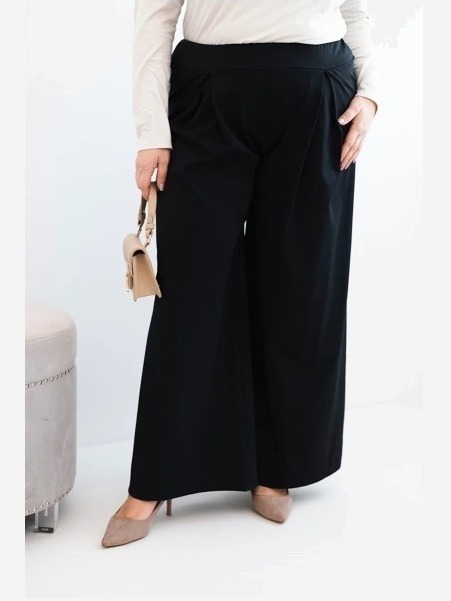 Dámske nohavice Plus Size so širokými nohavicami a plisovaním čierne