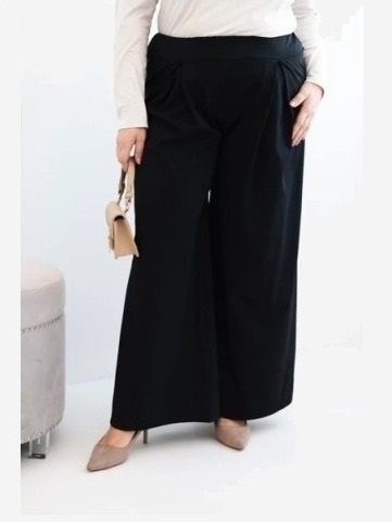 Dámske nohavice Plus Size so širokými nohavicami a plisovaním čierne