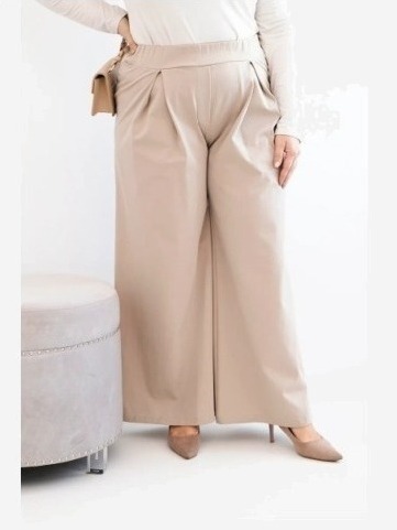 Dámske nohavice Plus Size so širokými nohavicami a plisovaním tmavo béžové