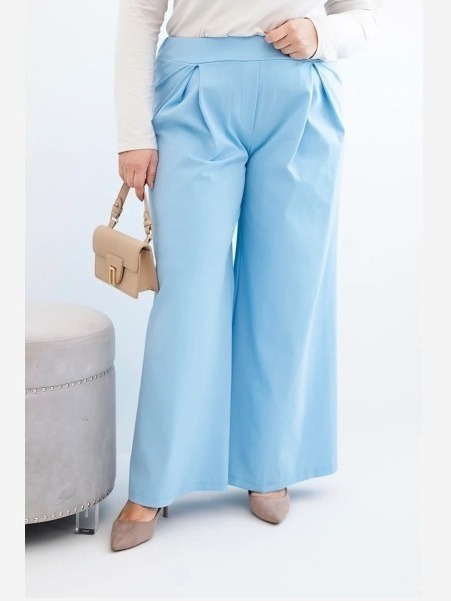 Dámske nohavice Plus Size so širokými nohavicami a plisovaním modré