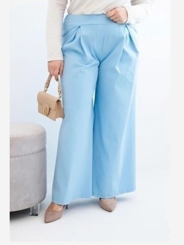 Dámske nohavice Plus Size so širokými nohavicami a plisovaním modré