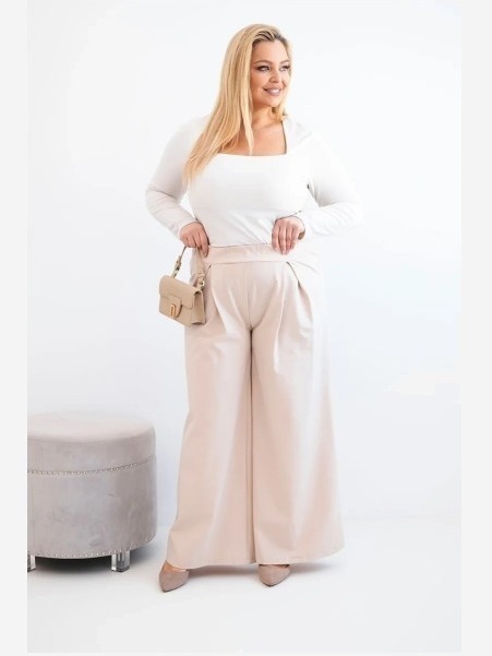 Dámske nohavice Plus Size s širokými nohavicami a plisovaním béžová