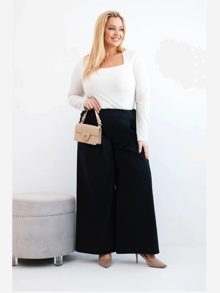 Dámske nohavice Plus Size so širokými nohavicami a plisovaním čierne