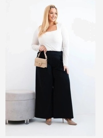 Dámske nohavice Plus Size so širokými nohavicami a plisovaním čierne