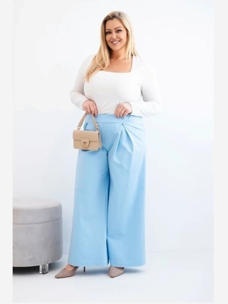 Dámske nohavice Plus Size so širokými nohavicami a plisovaním modré