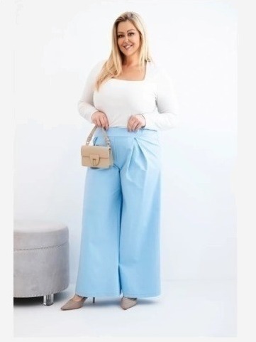 Dámske nohavice Plus Size so širokými nohavicami a plisovaním modré