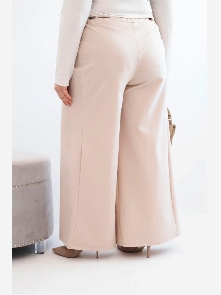 Dámske nohavice Plus Size s širokými nohavicami a plisovaním béžová