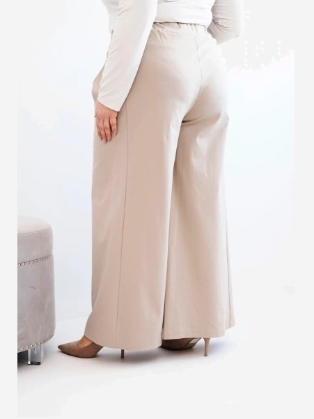 Dámske nohavice Plus Size so širokými nohavicami a plisovaním tmavo béžové