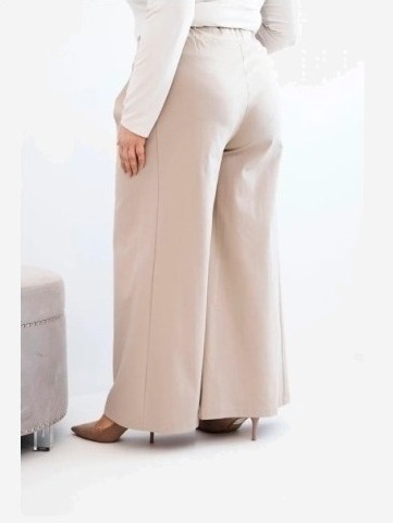 Dámske nohavice Plus Size so širokými nohavicami a plisovaním tmavo béžové