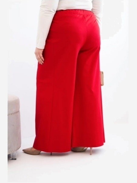 Dámske nohavice Plus Size so širokými nohavicami a plisé červené