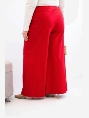 Dámske nohavice Plus Size so širokými nohavicami a plisé červené