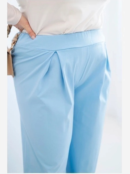 Dámske nohavice Plus Size so širokými nohavicami a plisovaním modré