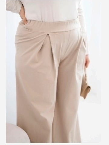 Dámske nohavice Plus Size so širokými nohavicami a plisovaním tmavo béžové
