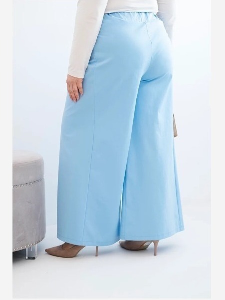 Dámske nohavice Plus Size so širokými nohavicami a plisovaním modré