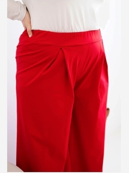 Dámske nohavice Plus Size so širokými nohavicami a plisé červené