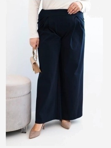 Dámske nohavice Plus Size so širokými nohavicami a plisovaním modré
