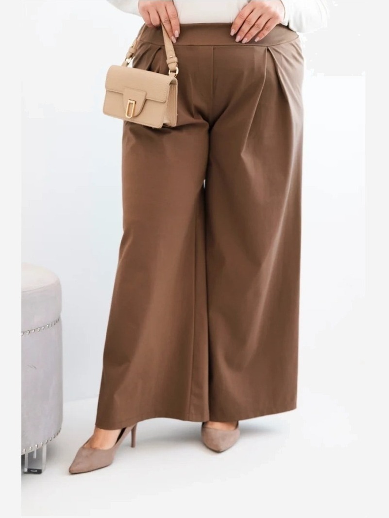 Dámske nohavice Plus Size so širokými nohavicami a skladaním camelové