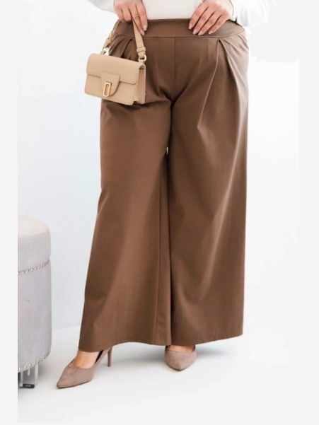 Dámske nohavice Plus Size so širokými nohavicami a skladaním camelové