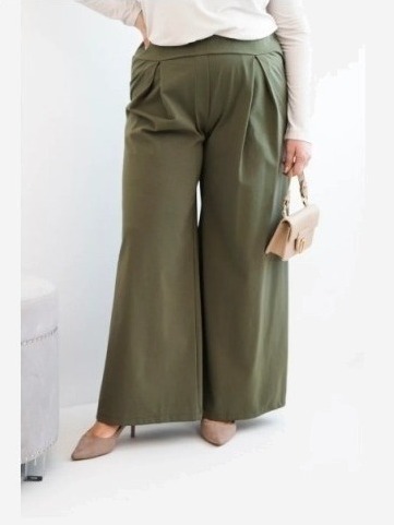 Dámske nohavice Plus Size so širokými nohavicami a plisovaním khaki