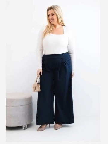 Dámske nohavice Plus Size so širokými nohavicami a plisovaním modré