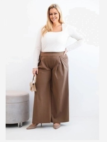 Dámske nohavice Plus Size so širokými nohavicami a skladaním camelové