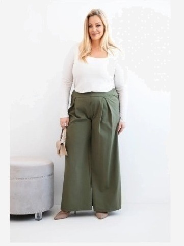 Dámske nohavice Plus Size so širokými nohavicami a plisovaním khaki