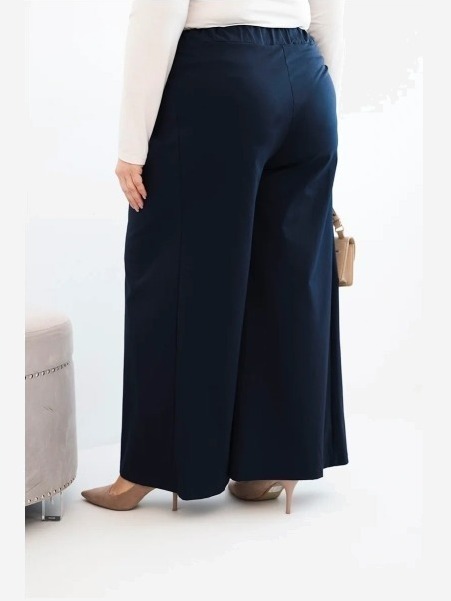 Dámske nohavice Plus Size so širokými nohavicami a plisovaním modré