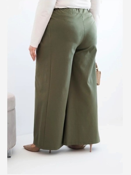 Dámske nohavice Plus Size so širokými nohavicami a plisovaním khaki