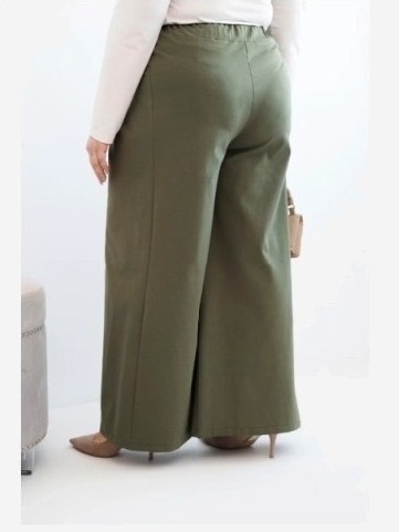 Dámske nohavice Plus Size so širokými nohavicami a plisovaním khaki