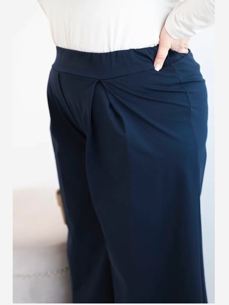 Dámske nohavice Plus Size so širokými nohavicami a plisovaním modré