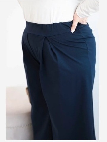 Dámske nohavice Plus Size so širokými nohavicami a plisovaním modré