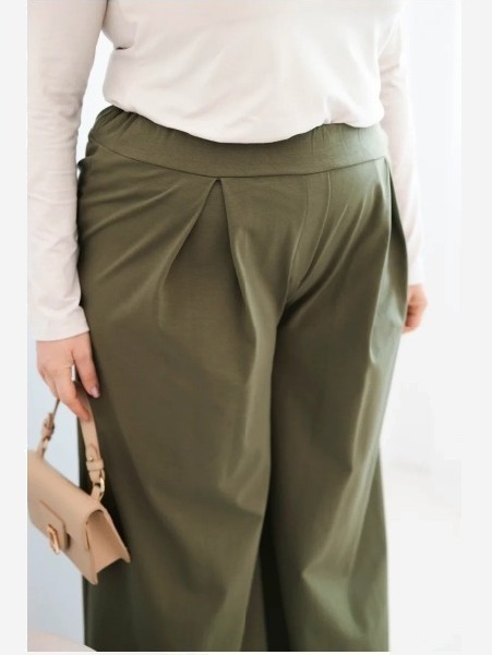 Dámske nohavice Plus Size so širokými nohavicami a plisovaním khaki