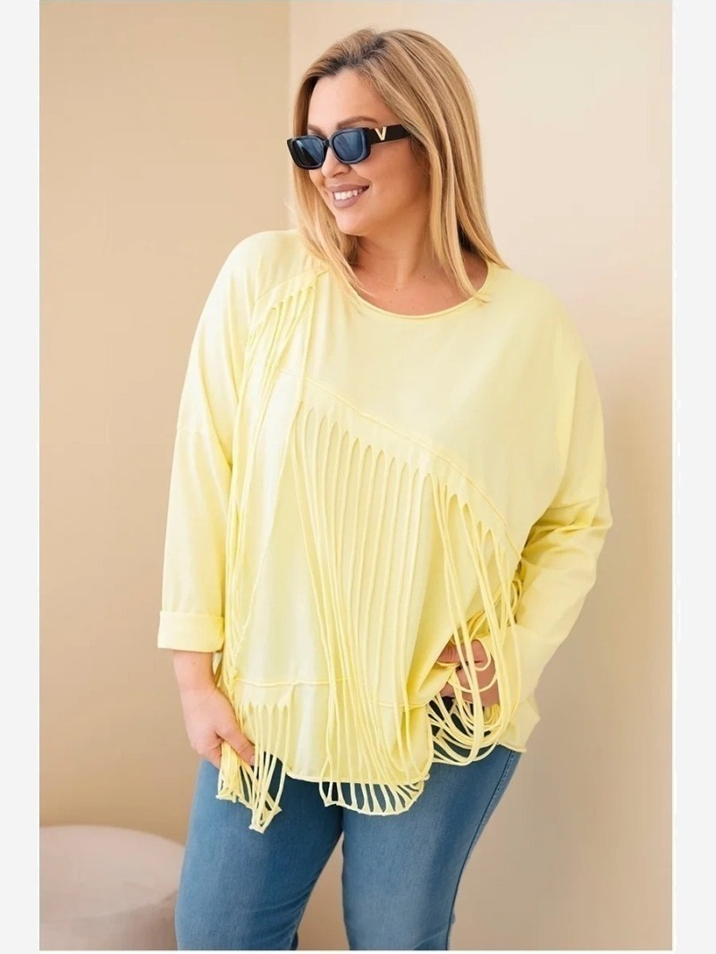 Dámska bavlnená blúzka Plus Size s strapcami žltá