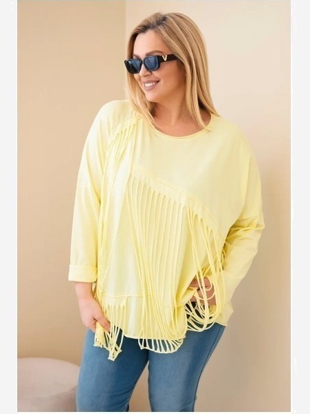 Dámska bavlnená blúzka Plus Size s strapcami žltá