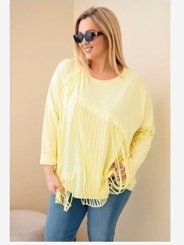 Dámska bavlnená blúzka Plus Size s strapcami žltá