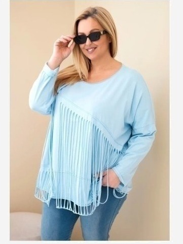 Dámska bavlnená blúzka Plus Size s strapcami modrá