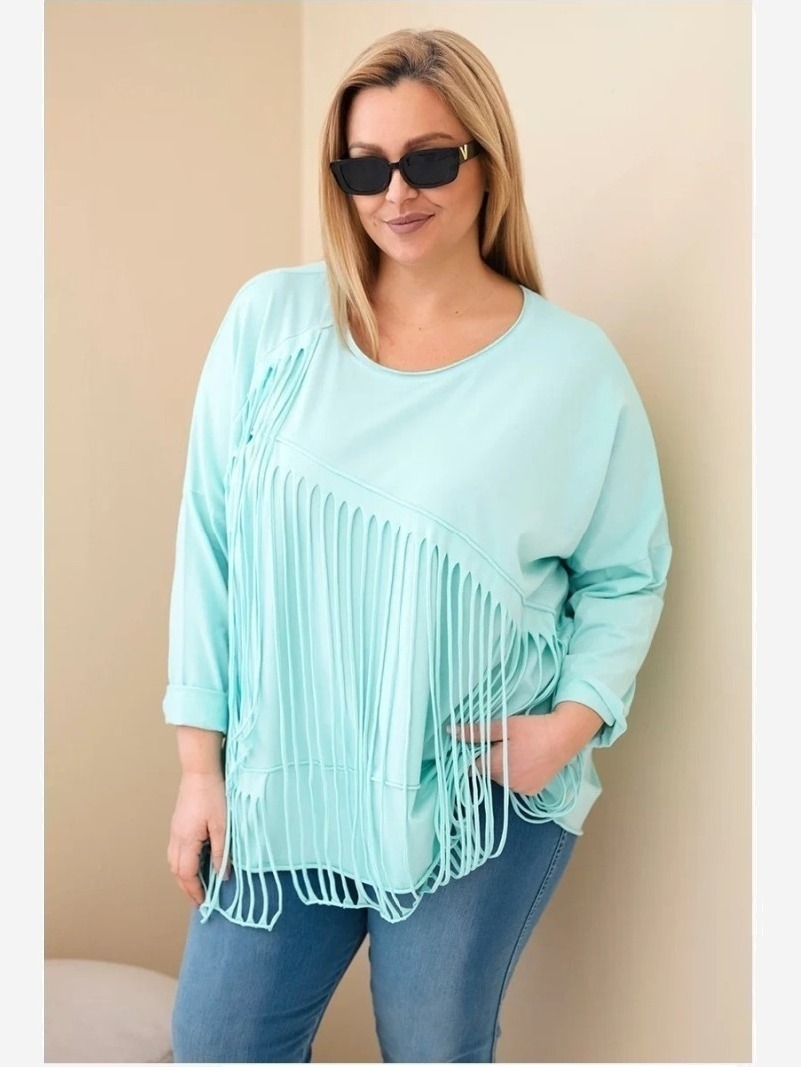 Dámska bavlnená blúzka Plus Size s třásňami mätová
