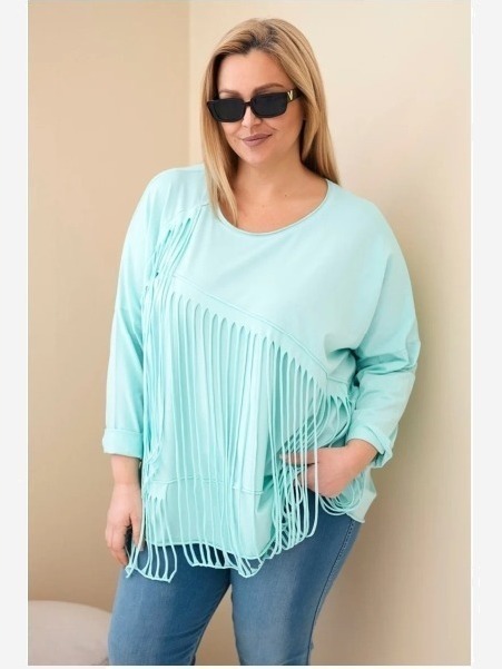 Dámska bavlnená blúzka Plus Size s třásňami mätová